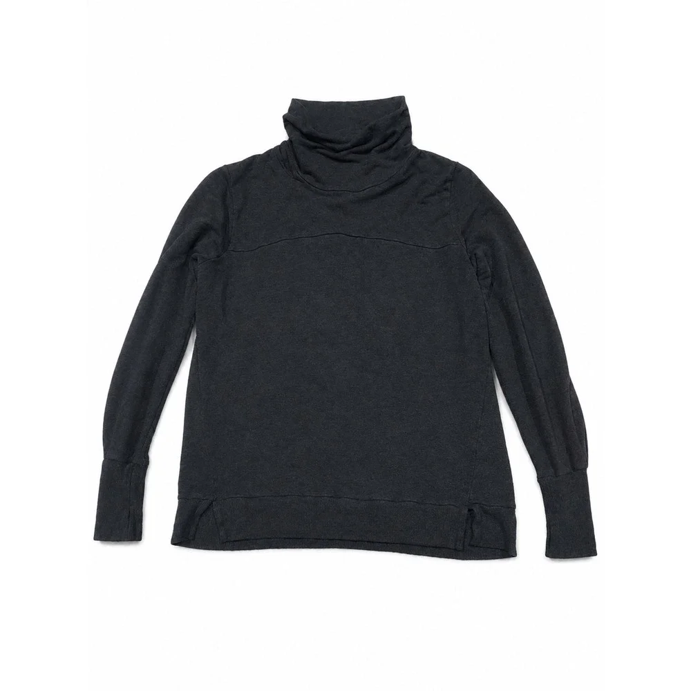 ALO Yoga Charcoal Gray/navy Turtleneck Pullover Sweatshirt Back Pleat Activewear
